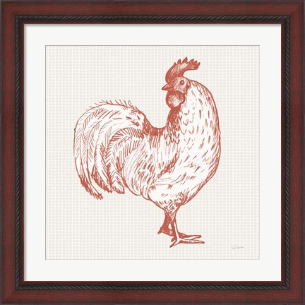 Framed Cottage Rooster III Red Print
