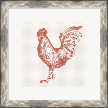 Framed Cottage Rooster IV Red Print