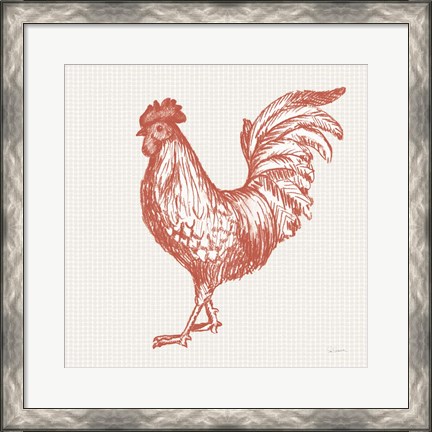 Framed Cottage Rooster IV Red Print