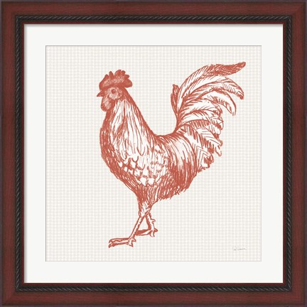 Framed Cottage Rooster IV Red Print