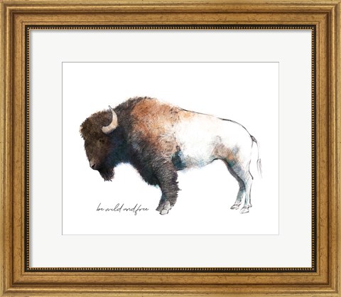 Framed Wild Colorful Bison Dark Brown Print