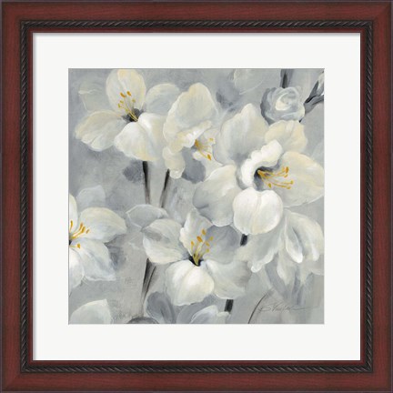 Framed Flowers on Gray II Print