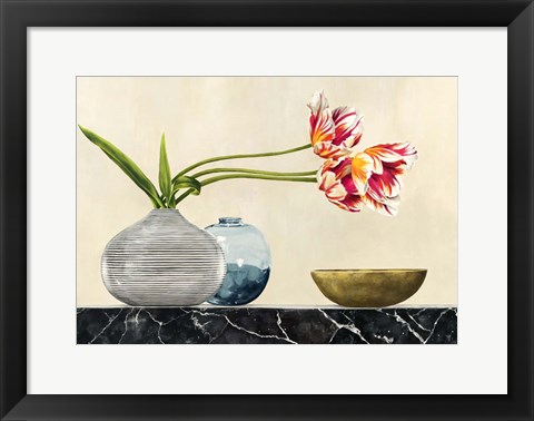 Framed Floral Setting on Black Marble (detail) Print