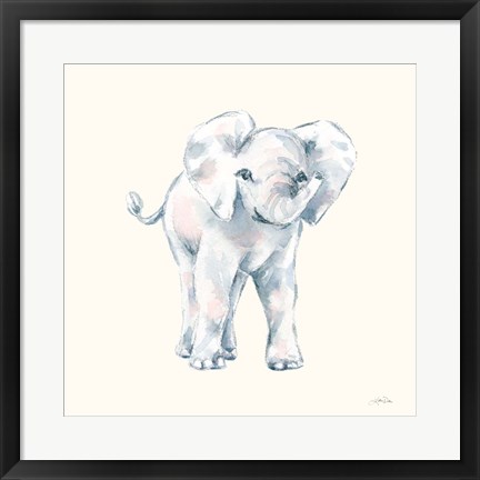 Framed Baby Elephant on Cream Print