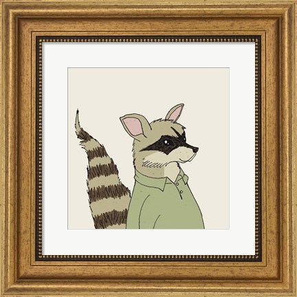 Framed Raccoon on Cream Print