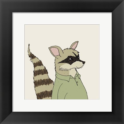 Framed Raccoon on Cream Print
