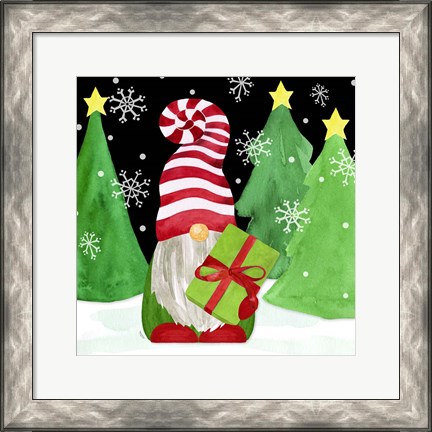 Framed Gnome for Christmas II-Gnome Present Print