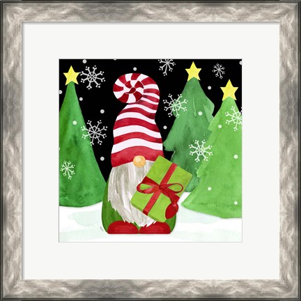 Framed Gnome for Christmas II-Gnome Present Print