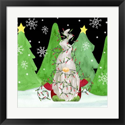 Framed Gnome for Christmas III-Gnome Lights Print