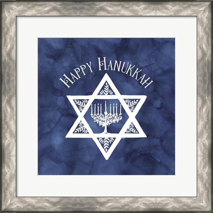 Framed Festival of Lights Blue III-Happy Hanukkah Print