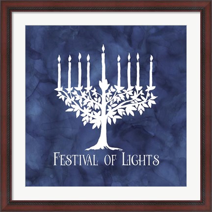 Framed Festival of Lights Blue IV-Menorah Print