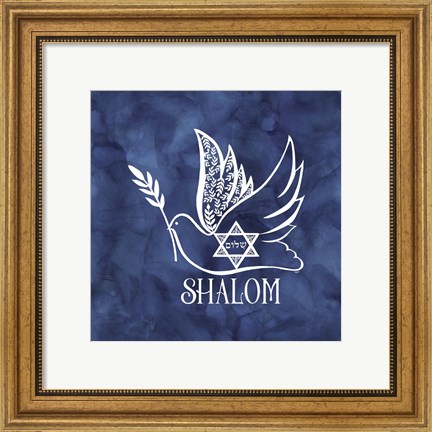 Framed Festival of Lights Blue V-Shalom Dove Print