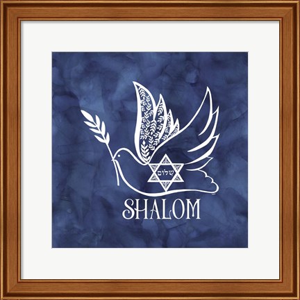 Framed Festival of Lights Blue V-Shalom Dove Print