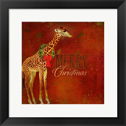Framed Colorful Christmas II-Giraffe Christmas Print