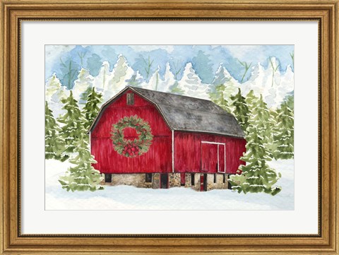 Framed Christmas Barn Landscape I Print