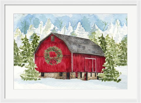 Framed Christmas Barn Landscape I Print