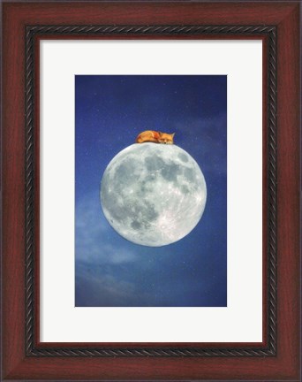 Framed Fox Sleeping on Moon Print