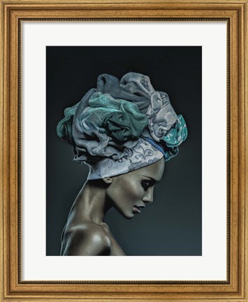 Framed Woman in Thought, Teal Print