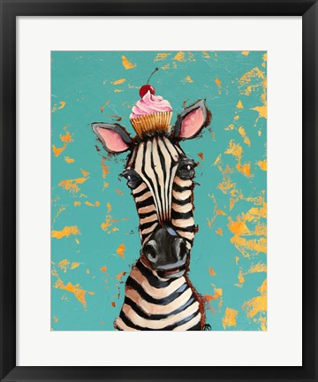 Framed Zebra With Cherry Cupcake Print