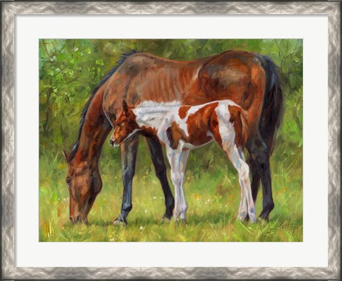 Framed Horse And Foal Grazing Print