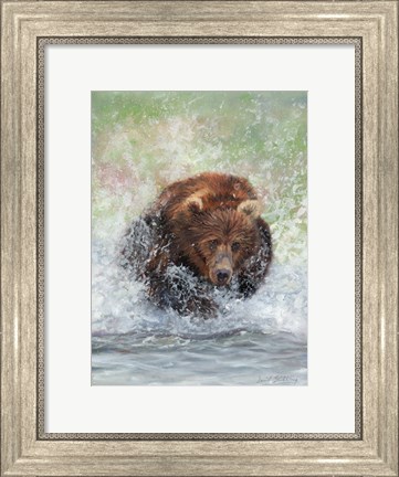 Framed Bear Running Through Water Print