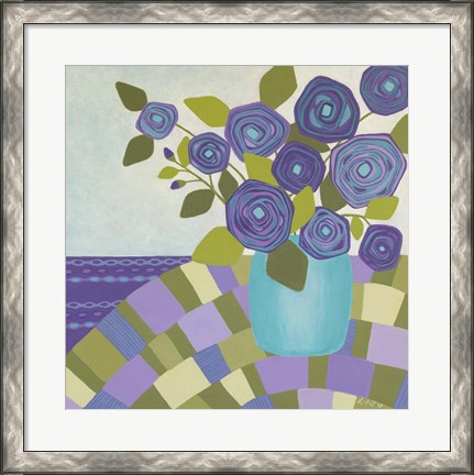 Framed Blue Vase, Purple Flowers Print