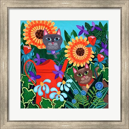 Framed Garden Cats Print