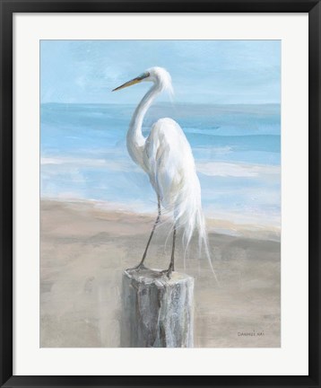 Framed Egret by the Sea Print