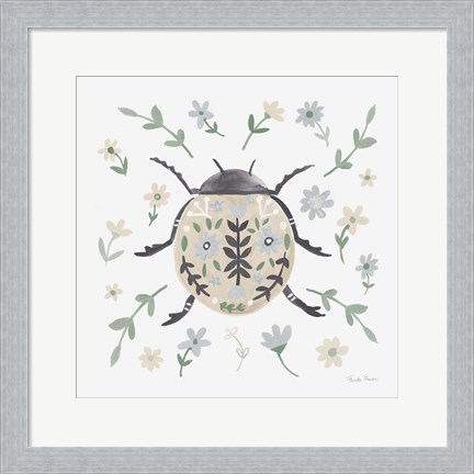 Framed Folk Beetle I Neutral Print