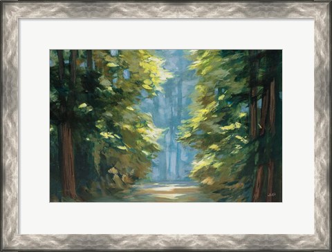 Framed Sunlit Forest Blue Crop Print