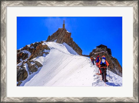 Framed Mountaineers Climbing the Aiguille Du Midi, France Print