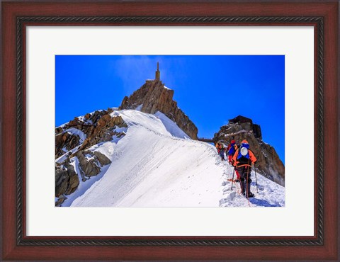 Framed Mountaineers Climbing the Aiguille Du Midi, France Print