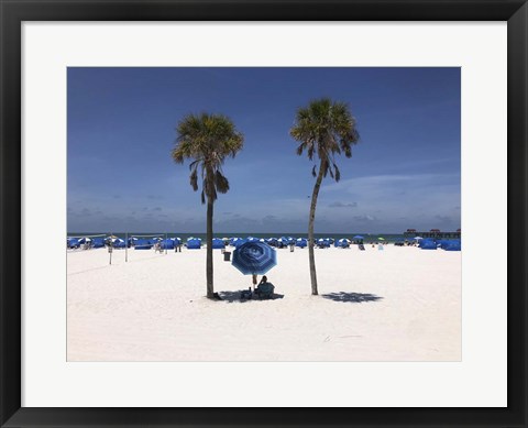 Framed Umbrella, Chairs and Palm Trees on Clearwater Beach, Florida Print