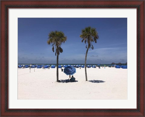 Framed Umbrella, Chairs and Palm Trees on Clearwater Beach, Florida Print