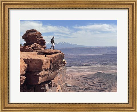 Framed Adult Male Standing on the Edge Of a Cliff,Utah Print