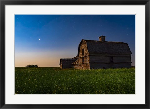 Framed Planet Mars Shining Over An Old Barn Amid a Field of Canola Print