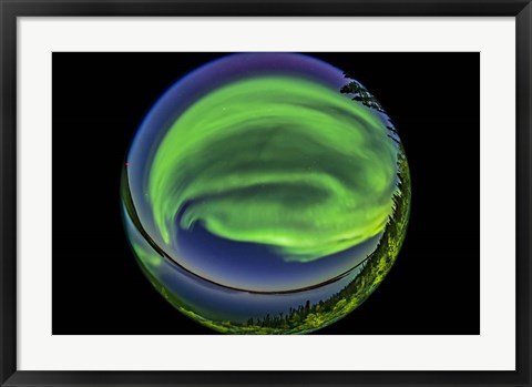 Framed 360 Degree Fish-Eye View of the Northern Lights Over Prelude Lake Print