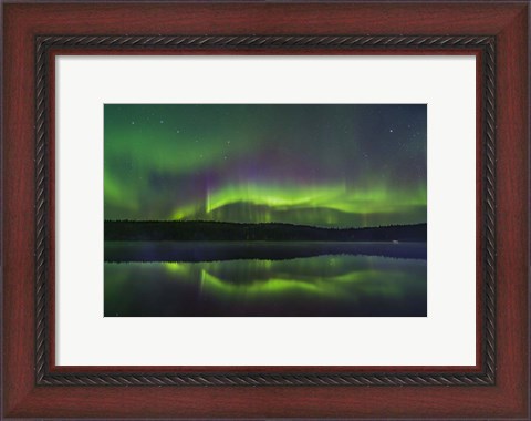 Framed Reflections of the Northern Lights in the Misty Waters of Madeline Lake Print