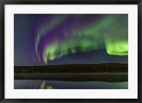 Framed Colorful Aurora in the Darkening Twilight Over Madeline Lake Print