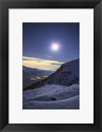 Framed Moon Above the Snow-Covered Alborz Mountain Range in Iran Print