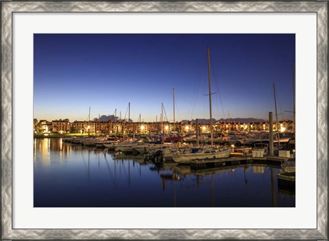 Framed Morning Twilight Paints the Sky Into Blue Above a Lake in Houston, Texas Print