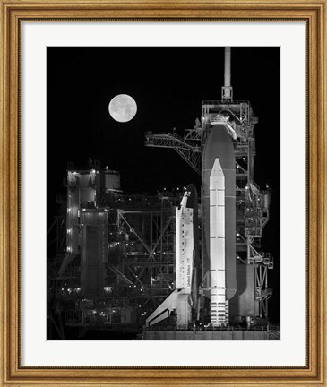 Framed Space Shuttle Discovery Sits Atop the Launch Pad With a Full Moon in Background Print