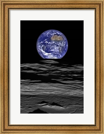 Framed Earth Rise As Seen From the Edge of the Compton Crater On the Moon Print