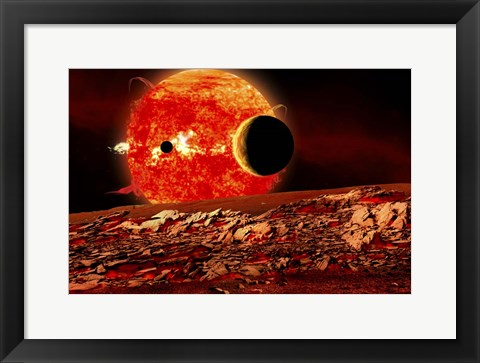 Framed Planets Are Silhouetted As They Transit in Front of a Red Giant Star Print