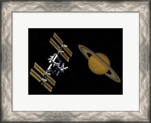 Framed International Space Station Transits Near Saturn Print