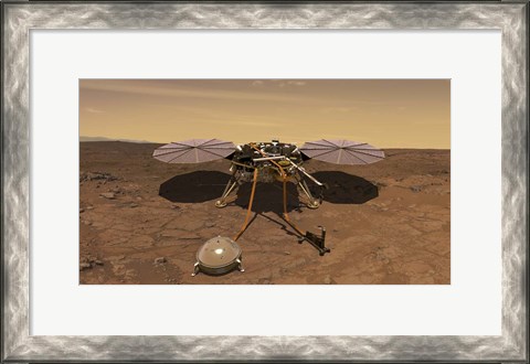 Framed Artist&#39;s Rendition of the Insight Lander Operating On the Surface of Mars Print