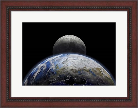 Framed Planet Earth Close-Up With Sunrise in Space Print