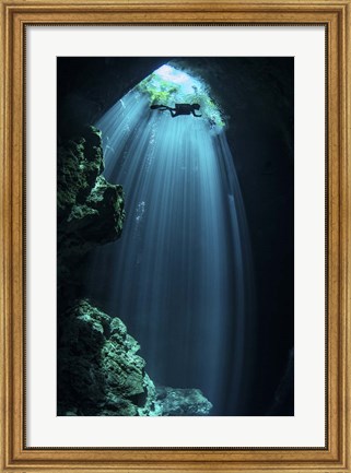 Framed Sunbeams Come Down Through the Entrance Of a Cenote Print