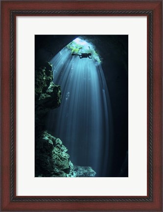 Framed Sunbeams Come Down Through the Entrance Of a Cenote Print
