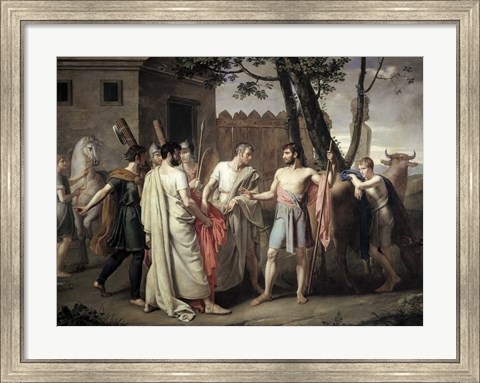 Framed Cincinnatus leaving the Plough to go dictate laws to Rome Print